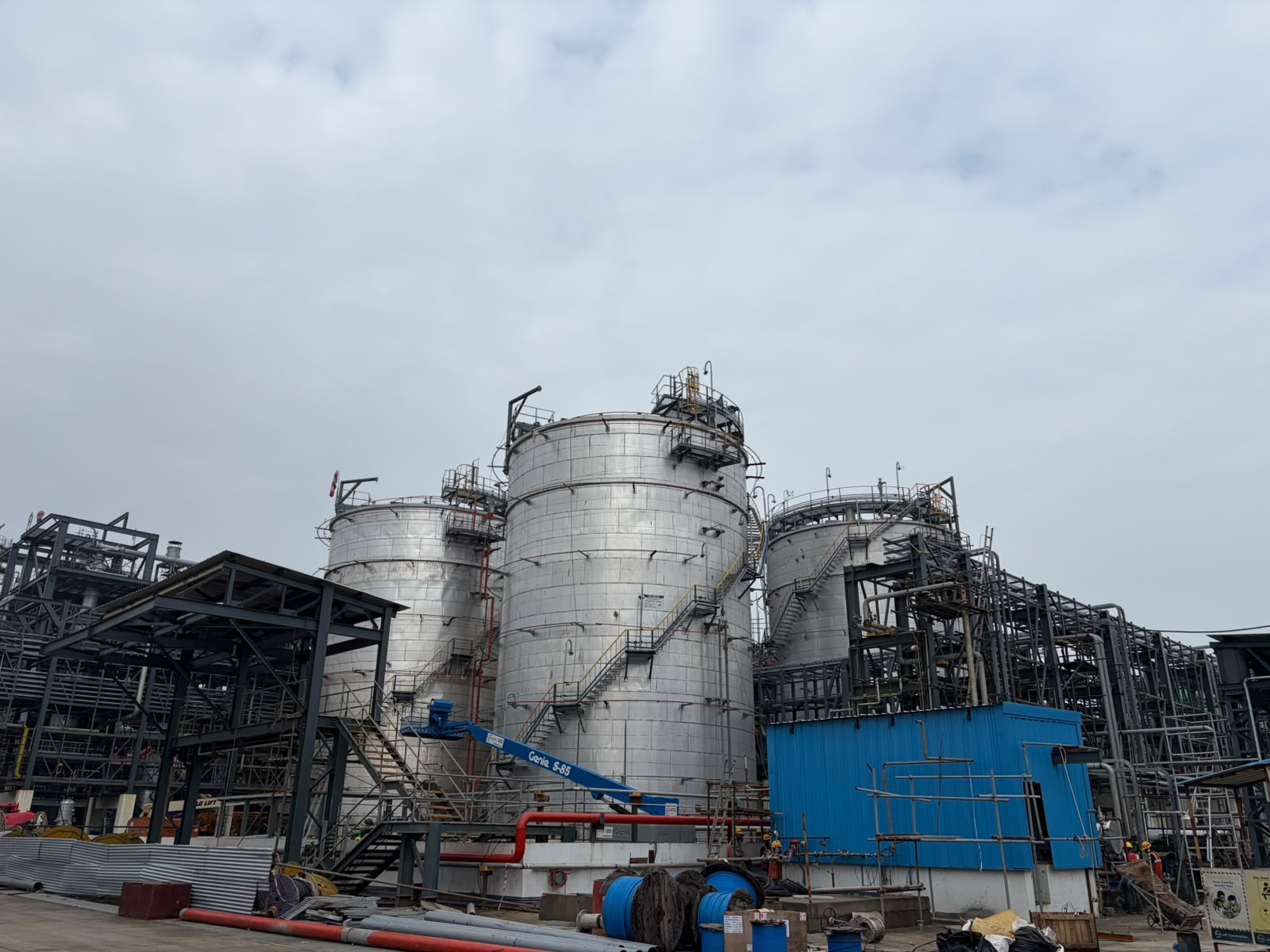 Structural steel framework at an industrial site